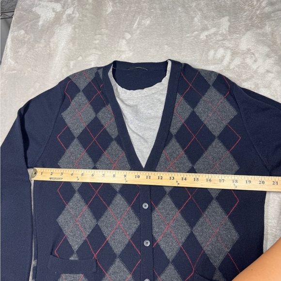 Armand Basi Men’s Wool Cashmere Blend Argyle Plaid Knit Faux Cardigan Sweater L - Picture 9 of 16